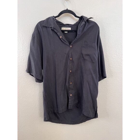 Tommy Bahama Mens 100% Silk Black Short Sleeve Button-Up Shirt Large Relaxed Fit - Picture 1 of 5